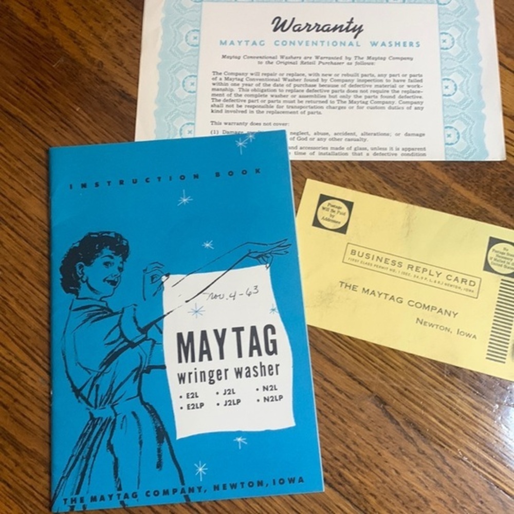 Maytag Wringer Washer 1963 Instruction Book Warrenty info.